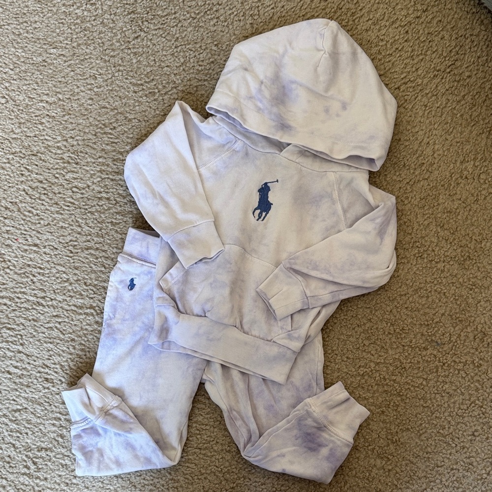 Ralph Lauren Toddler Girl Hoodie and Pants Set - Light Purple Tye Dye